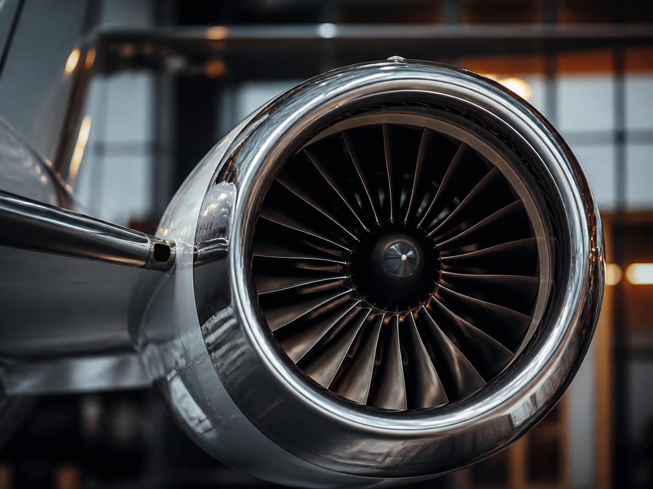 Private jet turbofan engine intake — technical inspection close-up